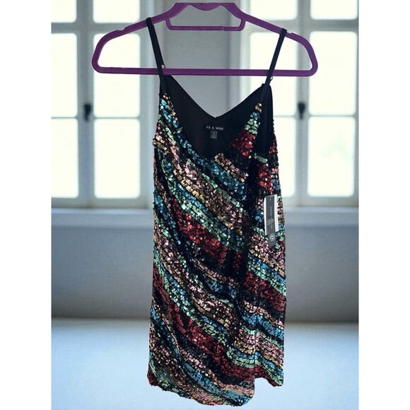 Sequin Mini Dress Medium ALine Bodycon Cocktail Club Party Holiday Lined Sparkle - Picture 3 of 16